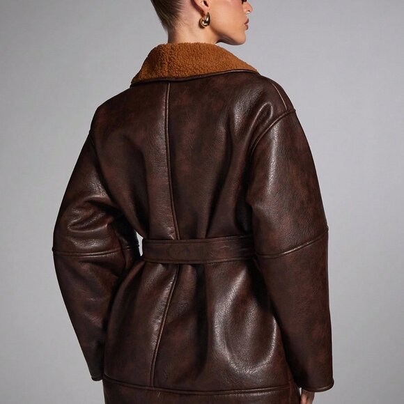 Coffee Brown Casual Women's Shawl Collar Faux Fur Jacket - Picture 2 of 9